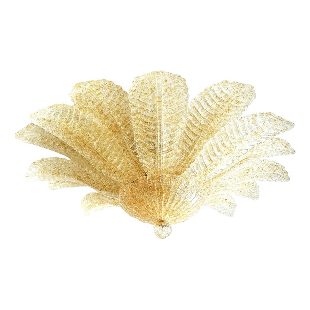 Venetian Amber Leaves Graniglia Murano Glass Flush Mount by Simoeng for Simoeng For Sale
