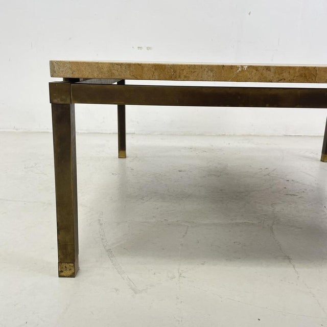 Metal Mid-Century Marble and Brass Coffee Table For Sale - Image 7 of 8