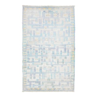 10 X 16 Contemporary Kilim Wool Rug in Beige and Blue With Abstract Design For Sale