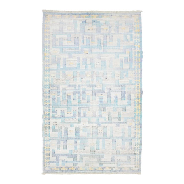 10 X 16 Contemporary Kilim Wool Rug in Beige and Blue With Abstract Design For Sale