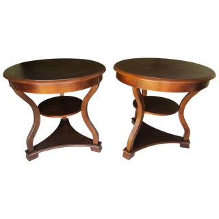 Walnut Pedestal Round Accent Tables - A Pair For Sale