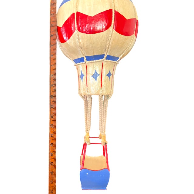 Ivory Vintage French-Style Hot Air Balloon Sculpture – Handcrafted Papier-Mâché, Tole & Rope – Patriotic Folk Art Hanging Object For Sale - Image 8 of 9