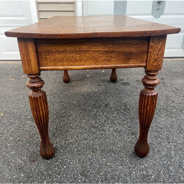 Antique 1900's Large Oak Library Table 2 Drawers For Sale - Image 11 of 16