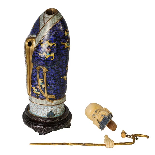 20th Century Chinese Antique Cloisonne Longevity Star Statuary For Sale - Image 12 of 13