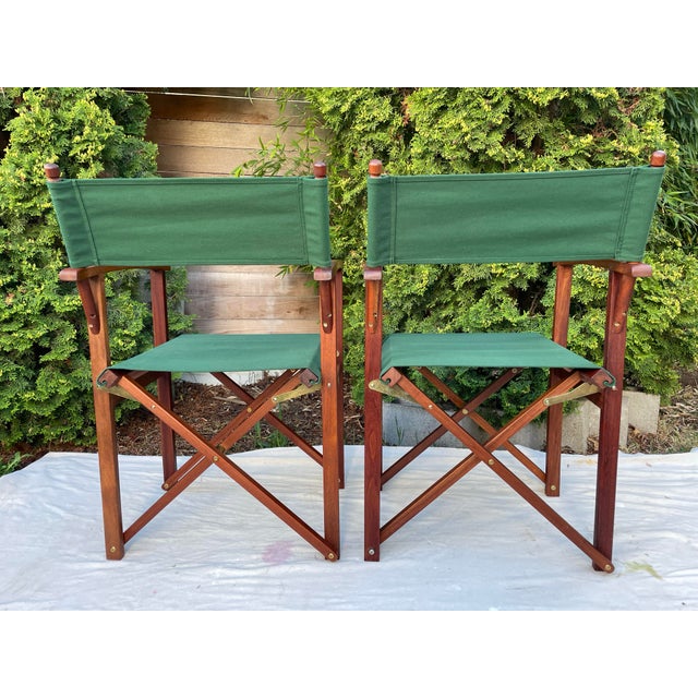 Vintage Hunter Green Teak Folding Director Chair - Set of 2 For Sale - Image 4 of 10