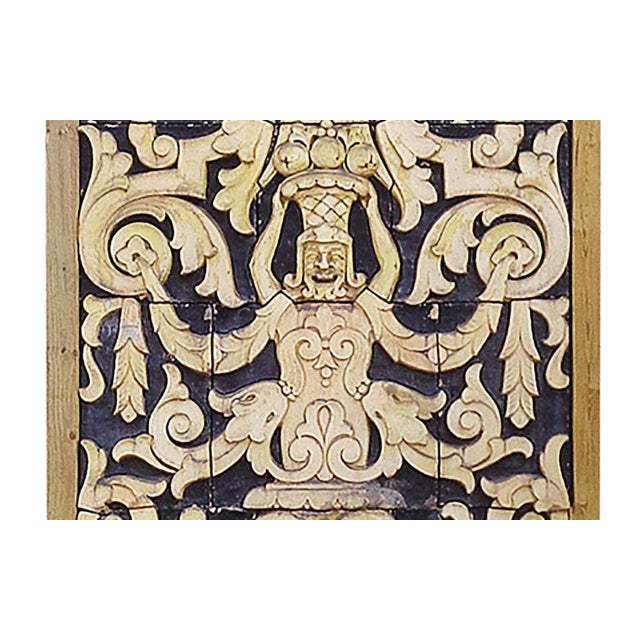Remarkable antique terracotta relief sculpture of monumental scale having intricate decorative and figural imagery...