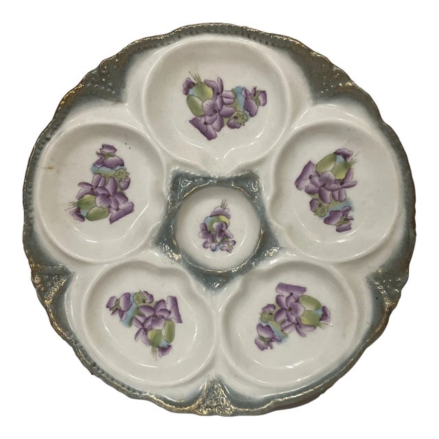Vinatge Limoges Mid-Century Modern Floral Violet Gold Dusted Oyster Plate Platter For Sale