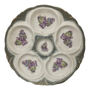 Vinatge Limoges Mid-Century Modern Floral Violet Gold Dusted Oyster Plate Platter