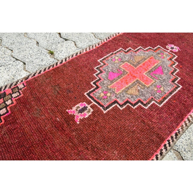 Tribal Vintage Burgundy Muted Pastel Small Rug For Sale - Image 3 of 6