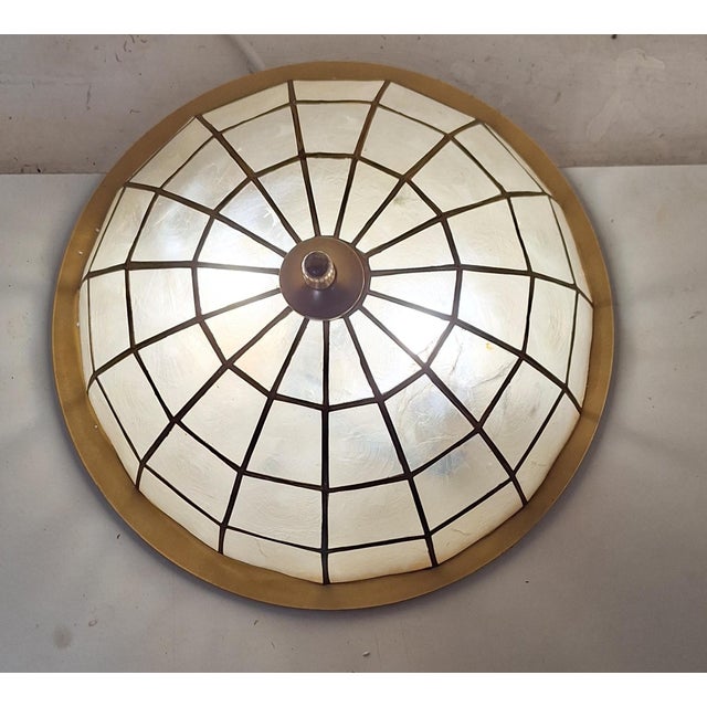 1980s Flat Vintage Ceiling Lamp with Capiz Shell Tile Shade from Honsel, 1980s For Sale - Image 5 of 8