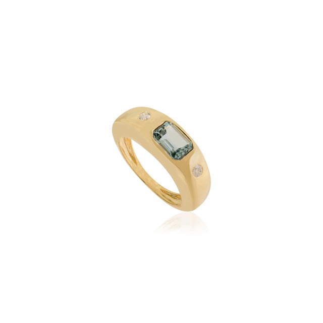 Contemporary Vintage Inspired Aquamarine Diamond Gold Signet Ring Size 5 For Sale - Image 3 of 11