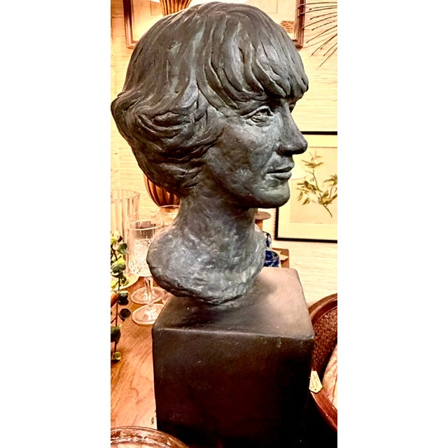 Mid Century Plaster Statue, Bust of a Woman For Sale - Image 4 of 6