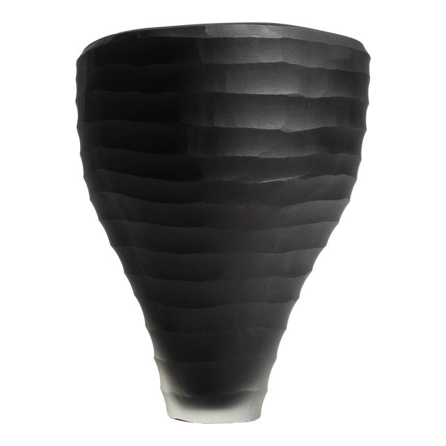 Hand Blown Murano Pedrera Vase in Black For Sale