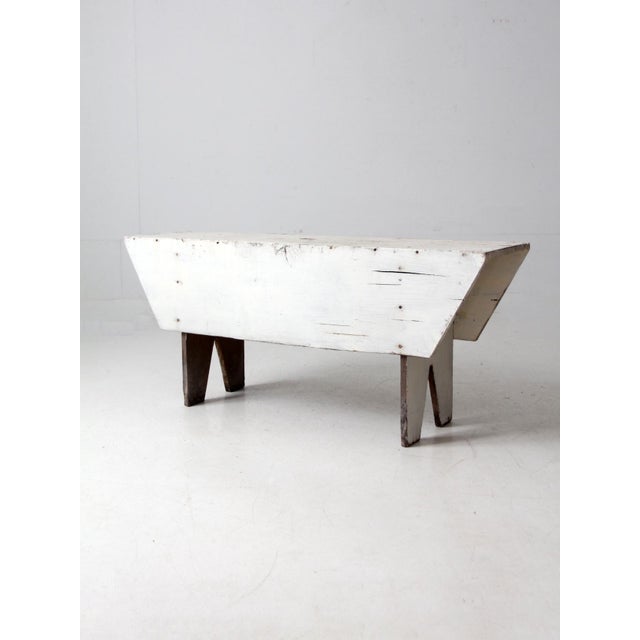 Wood Antique White Farmhouse Bench For Sale - Image 7 of 18