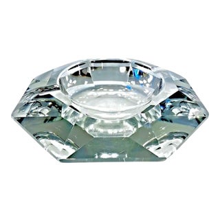 Vintage Val Saint-Lambert Heavy Lead Crystal 9" Amadis Faceted Octagon Ashtray For Sale