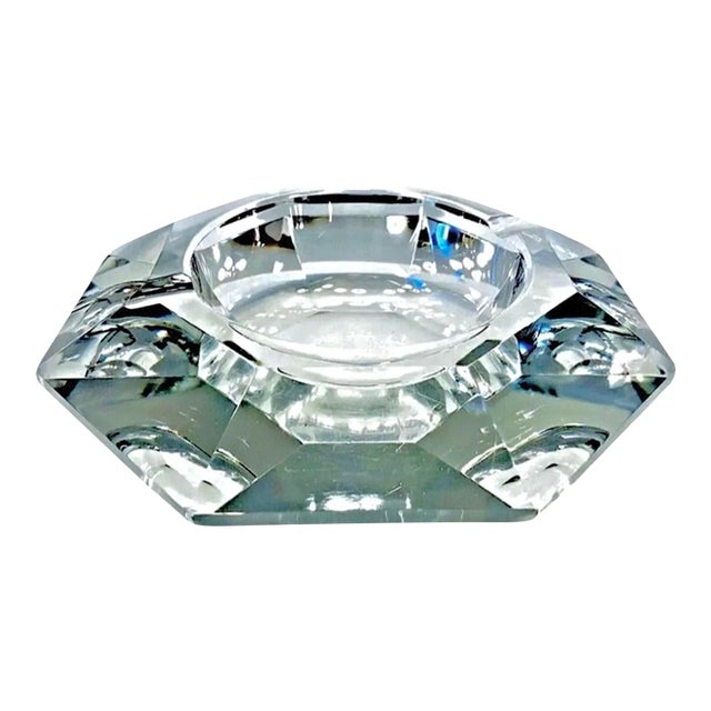 Vintage Val Saint-Lambert Heavy Lead Crystal 9" Amadis Faceted Octagon Ashtray For Sale
