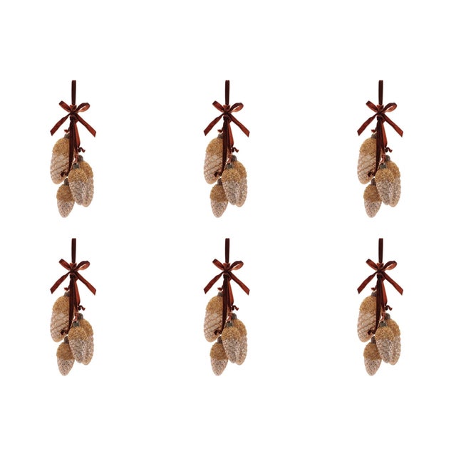 Kenneth Ludwig Chicago Glass Pine Cone Drop Ornaments (Set of 6)  7" Nature-Inspired Christmas Décor For Sale - Image 4 of 4