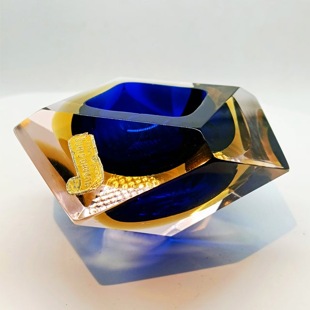 Ashtray or Catch-all in Murano Glass by Flavio Poli for Seguso. Rare item in these Three Stunning submerged colours. Blue,...