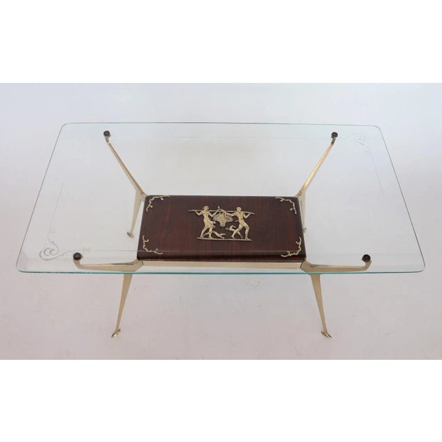 Mid-Century Modern Italian Coffee Table in Brass and Mahogany, 1950s For Sale - Image 3 of 18