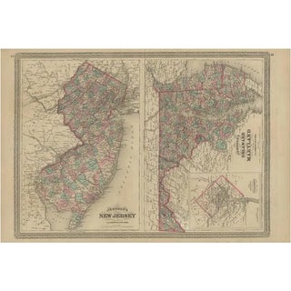Antique Map of New Jersey and Delaware and Maryland by Johnson, 1872 For Sale