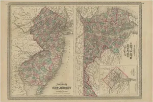 Antique Map of New Jersey and Delaware and Maryland by Johnson, 1872