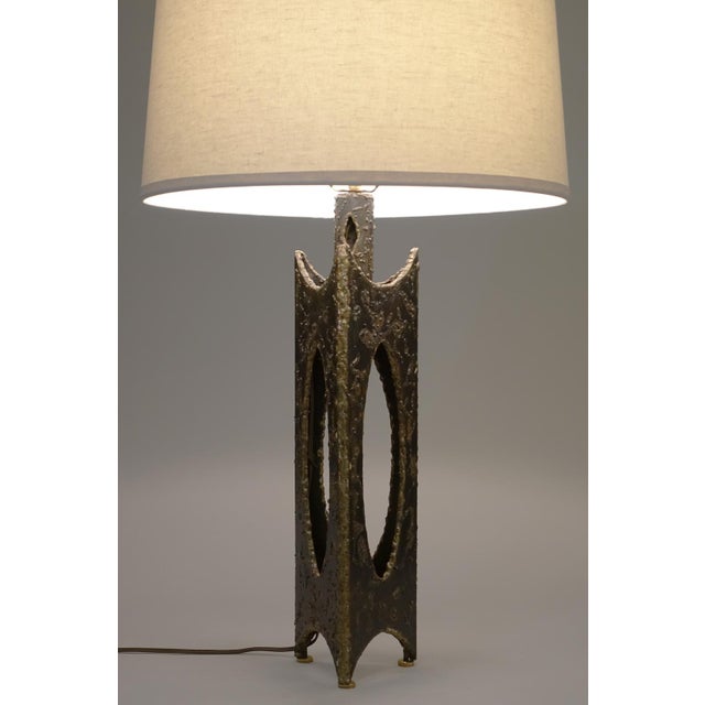 Brutalist Large Brutalist Thick Torch Cut Steel Sculpture Table Lamp 1960s in the Manner of Tom Greene Feldman For Sale - Image 3 of 11