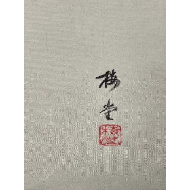 Blue Bird & Cherry Blossoms, Japanese Hand-Painted Silk Kakejiku (Hanging Scroll), Early 20th C.entury For Sale - Image 4 of 11