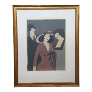Vintage German David Schneuer Madame in Red La Belle Serigraph Print