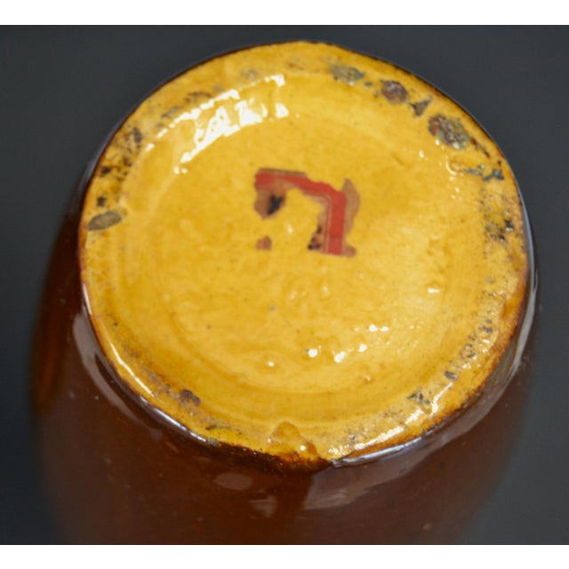 Pair of 1920s Tall Hand Painted Brown Glazed Ceramic Flower Vases For Sale - Image 11 of 12