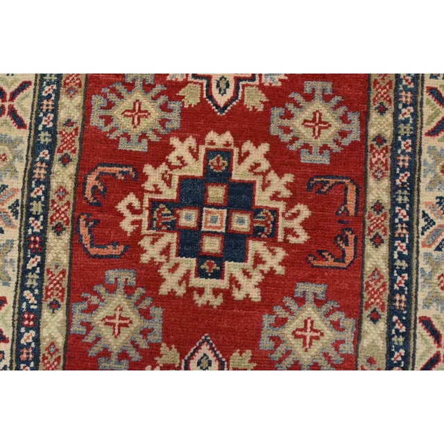 Textile Kazak Runner 2’8” X 6’6” Red Wool Tribal Hand-Knotted Oriental Rug For Sale - Image 7 of 12