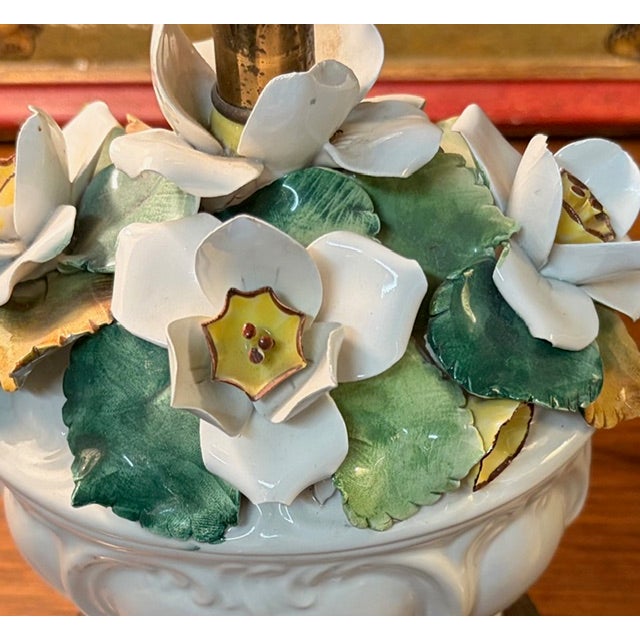 Italian Early Italian Porcelain Floral Lamp in the Manner of Capodimonte For Sale - Image 3 of 10