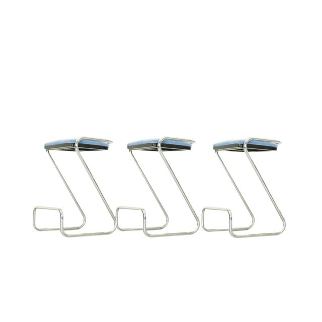 Italian Tubular Z Bar Stools in Chrome, 1970s, Set of 3 For Sale
