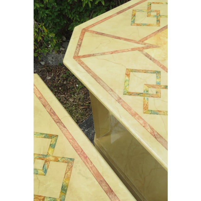 Mid Century Modern Painted Marbleized Side End Tables by Baker - Pair For Sale In Miami - Image 6 of 13