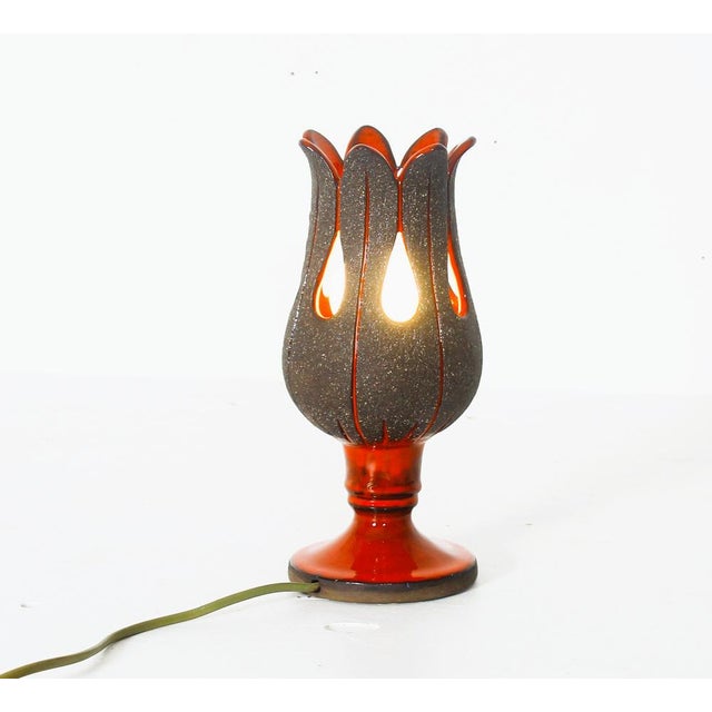 Handcrafted Red and grey lamp with organic forms made in Sweden in the 70s. The lamp is signed on the bottom European Plug...