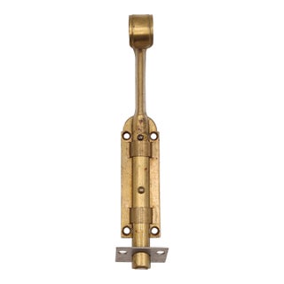 Vintage 8.125 In. Brass Plated Steel Surface Door Bolt For Sale