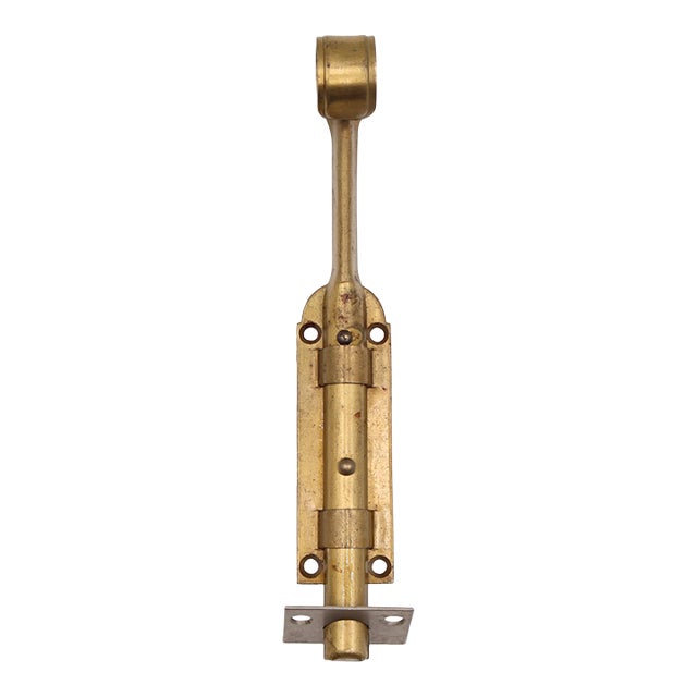 Vintage 8.125 In. Brass Plated Steel Surface Door Bolt For Sale