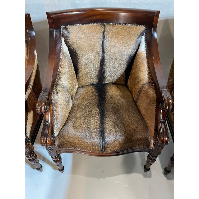 1990s Set of 6 Hide and Mahogany Accent Chairs For Sale - Image 6 of 12