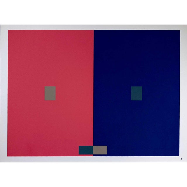 Modern Josef Albers Original Silkscreen 1963 [VII-4b] Red/Blue W/Custom Frame For Sale - Image 4 of 5