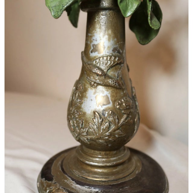 Unique Antique Chinese Bronze Cold Painted Flower Vase Electric Table Lamp For Sale - Image 11 of 12