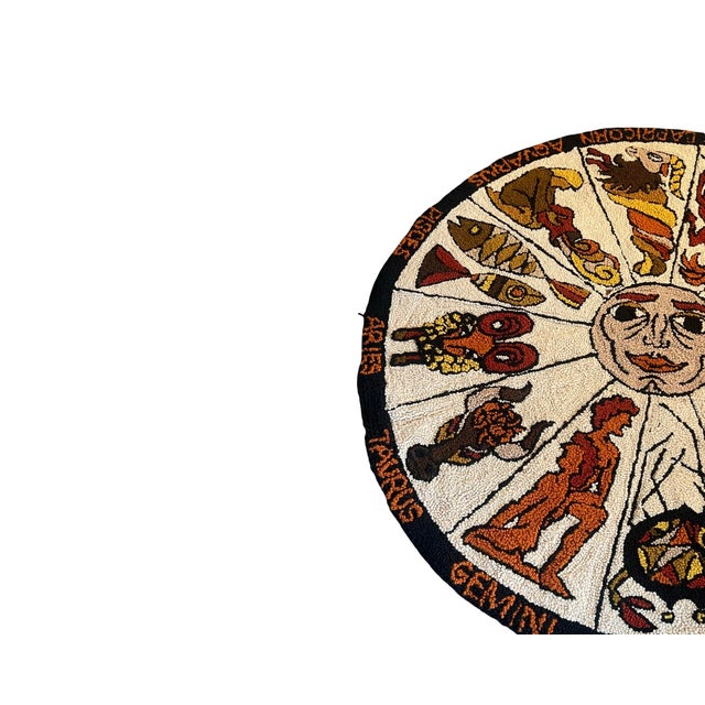 Vintage Rare Mid Century Modern Large Zodiac Horoscope Circle Carpet 1960s 1970s For Sale - Image 4 of 9