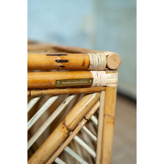 Bamboo Storage Bench with Geometric Cane Patterns For Sale - Image 10 of 12