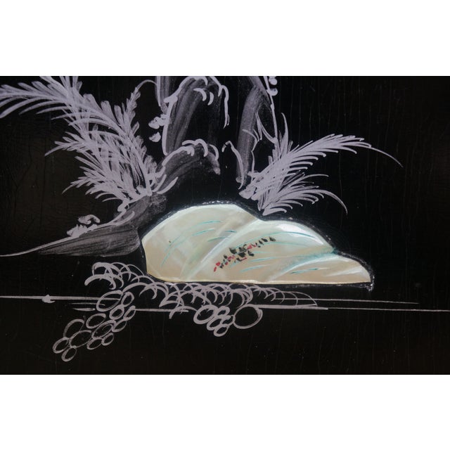 Black Lacquered Mother of Pearl Geisha Garden Courtyard Panels 24" For Sale - Image 6 of 13