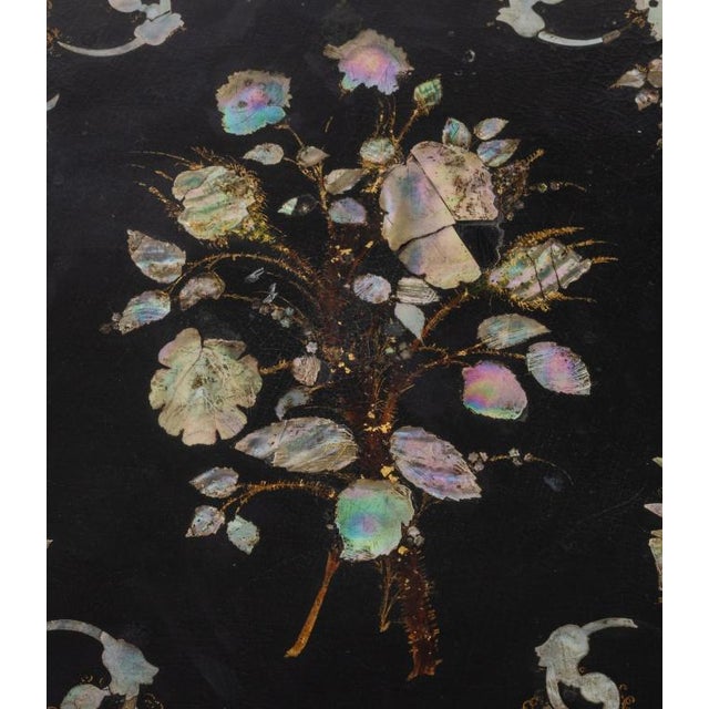 Late 19th Century Victorian Black Lacquered Mother of Pearl Table For Sale - Image 5 of 8