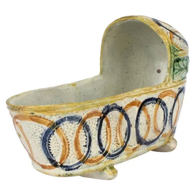 Antique English Figural Staffordshire or Prattware Pottery Cradle For Sale - Image 11 of 11