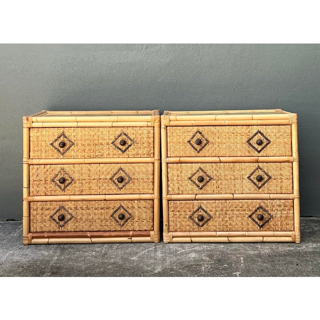 Vintage Woven Diamond Rattan Chests - A Pair For Sale - Image 9 of 12