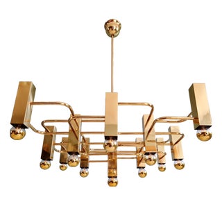 Large Geometric Brass Chandelier by Gaetano Sciolari for Boulanger, 1970s For Sale