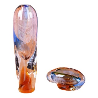 Mid-Century Czech Glass Vase with Ashtray by Josef Rozínek, 1950s For Sale