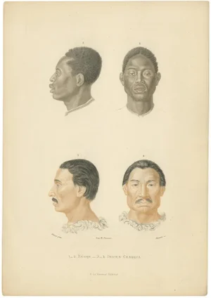 After Werner, African & Charrúa, Uruguay Men, 1849, Handcolored Engraving