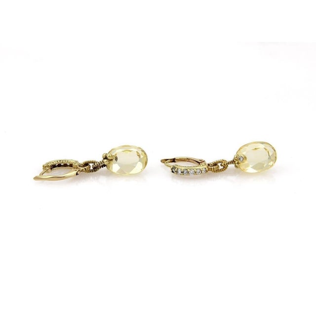 Contemporary Mid 20th Century Pair Judith Ripka Diamond Canary Crystal 18k Yellow Gold Dangle Earrings For Sale - Image 3 of 5