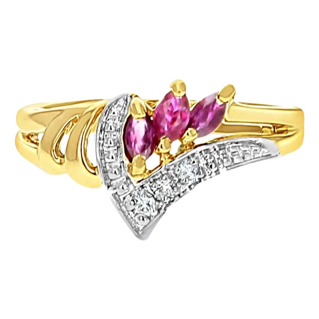 Pave Diamond Ruby Ring 14k Yellow Gold, Size 5 For Sale